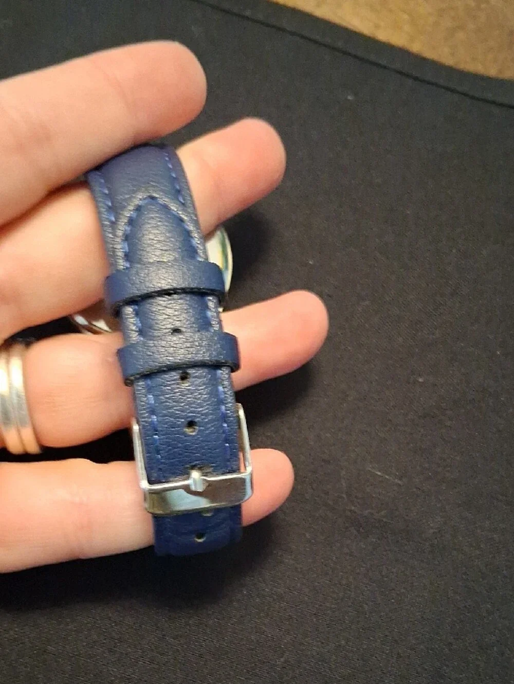 Jessica Simpson Navy and Rose Gold Accent Leather Watch with Crystal Charm